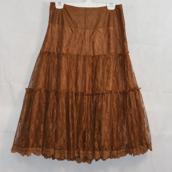 Brown Lace 3 tier Skirt SZ 16 - Picture 2 of 8
